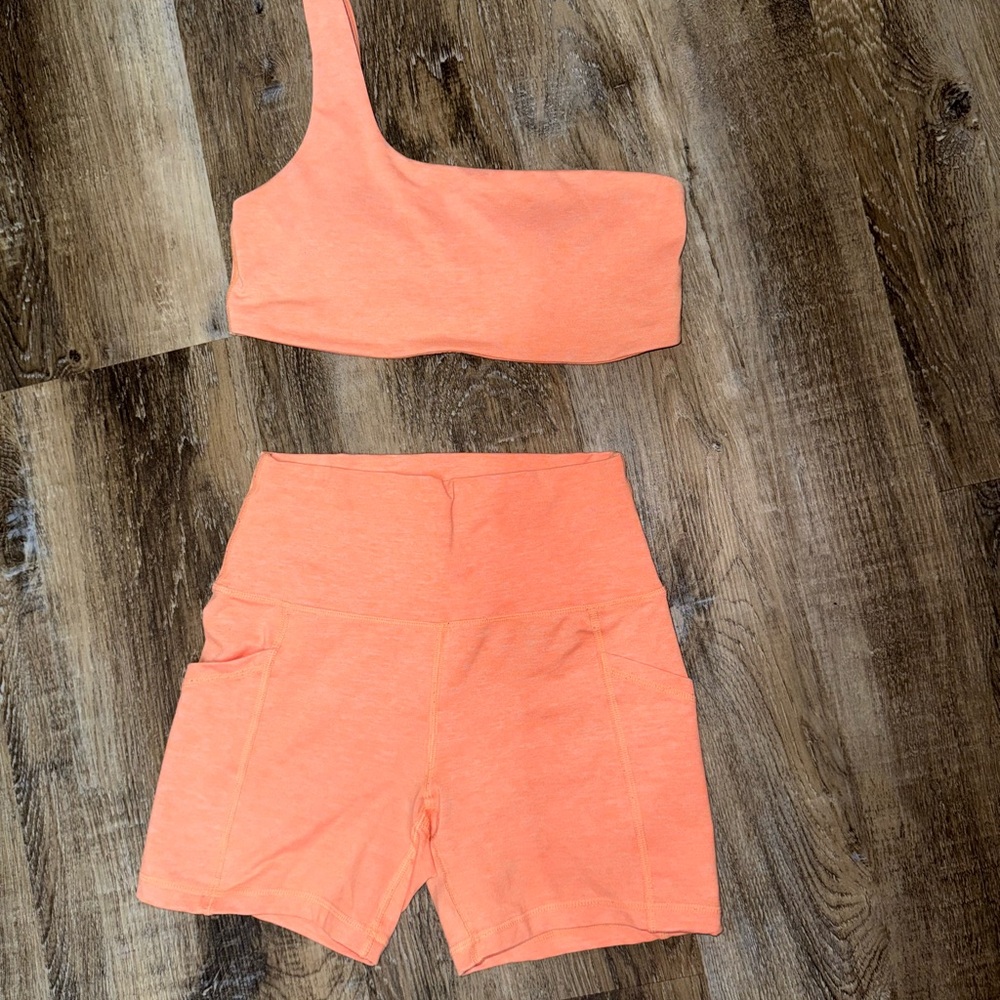 AERIE Orange One-Shoulder Top and Shorts Set